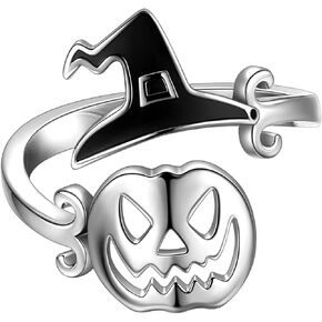 خواتم جميلة هالوين اليقطين قابل للتعديل و ساحر الساحرة قبعة خاتم الفضة مطلي هالوين شبح الساحرة مقشة خاتم مفتوح الإصبع حزب مجوهرات KR0065W, كريستال, مكعب زركونيا in Kuwait