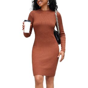 Rocorose Women's Turtleneck Sweater Dress Long Sleeve Elasticity Ribbed Mini Bodycon Dresses