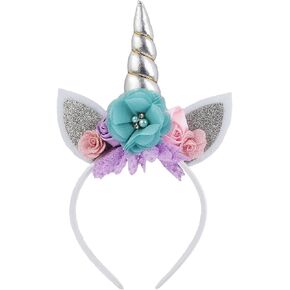 Nishine Glitter Unicorn Horn Headband Cat Ear Flower Head Bands Accessory for Unicorn Birthday Party Supplies in Kuwait