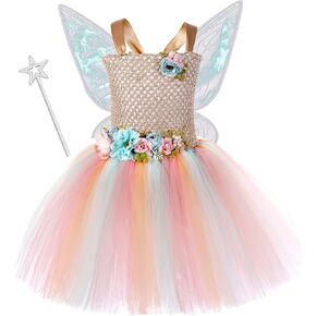 Tutu Dreams Long Train Fairy Princess Dress for Girls 1-8Y with Wings Set Birthday Party in Kuwait