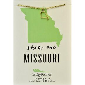 Lucky Feather State Necklace 14K Gold-Dipped Pendant on Adjustable 16"-18" Chain