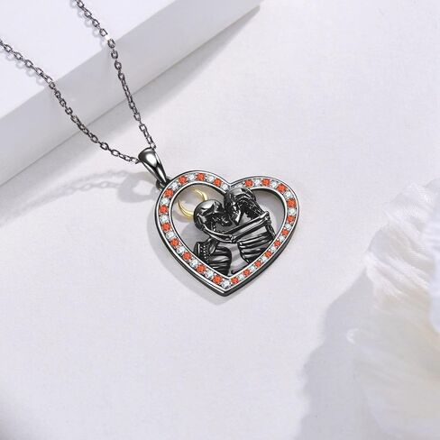 Feijiesi الهيكل العظمي قلادة فضة الهيكل العظمي عاشق قلادة قلادة الجمجمة القوطية مجوهرات للنساء الرجال in Kuwait