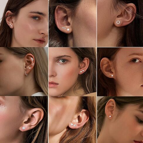 SAILIMUE 21 زوجًا من الأقراط الجراحية المصنوعة من الفولاذ بظهر مسطح للنساء والرجال 20 جرام أقراط الغضروف أقراط مسمارية لا تسبب الحساسية صغيرة على شكل قلب تشيكوسلوفاكيا ونجمة القمر وزهرة ورقة اللولب الزنمة Daith أقراط مسطحة للثقب المجوهرات in Kuwait