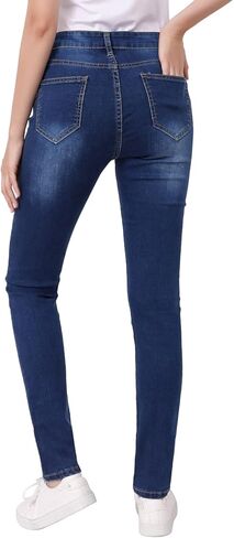 بنطال جينز ضيق للنساء بخصر عالٍ وقابل للتمدد ومريح ومريح ومتعرج وقصة ضيقة مع جيب كلاسيكي in Kuwait