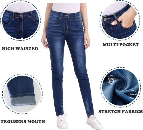بنطال جينز ضيق للنساء بخصر عالٍ وقابل للتمدد ومريح ومريح ومتعرج وقصة ضيقة مع جيب كلاسيكي in Kuwait
