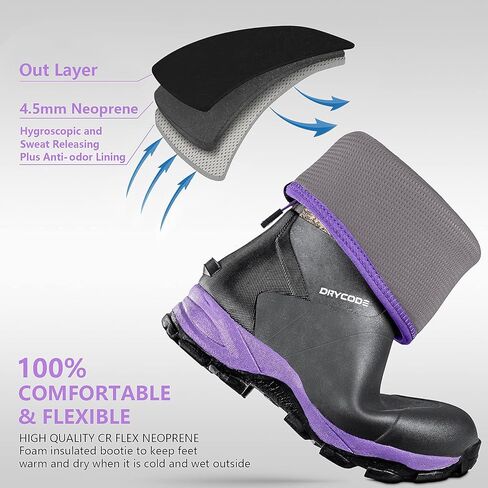 حذاء مطاطي للنساء من دراي كود، 4.5 ملم، حذاء مطر من النيوبرين المعزول ومقاوم للماء لمنتصف الساق للصيد والصيد في الماء والزراعة والحديقة in Kuwait