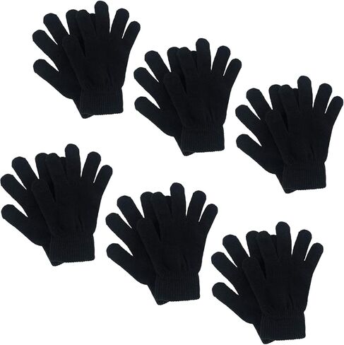 6 ازواج من قفازات الشتاء السحرية، قفازات محبوكة للبالغين، قفازات دافئة قابلة للتمدد للرجال والنساء والمراهقين، اسود، 20-21 سم in Kuwait