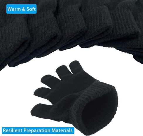 6 ازواج من قفازات الشتاء السحرية، قفازات محبوكة للبالغين، قفازات دافئة قابلة للتمدد للرجال والنساء والمراهقين، اسود، 20-21 سم in Kuwait