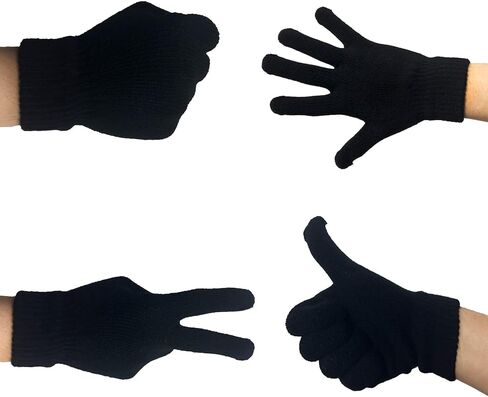 6 ازواج من قفازات الشتاء السحرية، قفازات محبوكة للبالغين، قفازات دافئة قابلة للتمدد للرجال والنساء والمراهقين، اسود، 20-21 سم in Kuwait