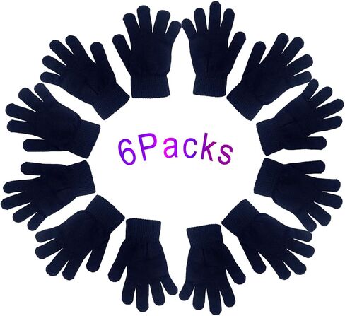 6 ازواج من قفازات الشتاء السحرية، قفازات محبوكة للبالغين، قفازات دافئة قابلة للتمدد للرجال والنساء والمراهقين، اسود، 20-21 سم in Kuwait
