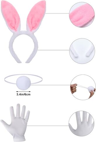 Xtinmee 6 Pcs Women White Rabbit Costume Halloween Bunny Outfit Victorian Tailcoat Bowtie Headband Tail Gloves Glasses in Saudi Arabia