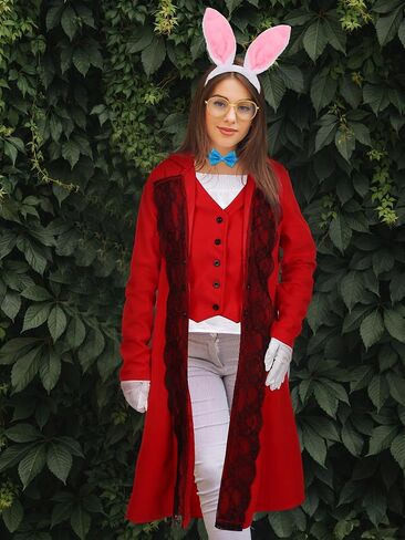Xtinmee 6 Pcs Women White Rabbit Costume Halloween Bunny Outfit Victorian Tailcoat Bowtie Headband Tail Gloves Glasses in Saudi Arabia