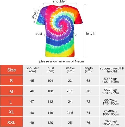 Hicarer 5 Pieces Hippie Costume Colorful Tie Dye T Shirt, Gold Brown Wig, Peace Sign Necklace, Headband, Sunglasses in Saudi Arabia