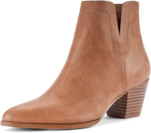 جزمة للكاحل للنساء من ليسيز بكعب متوسط الكتلة ومقدمة مدببة من الجلد، جزمة انيقة على شكل حرف V وفتحة خلفية وسحاب خلفي للخريف in Kuwait