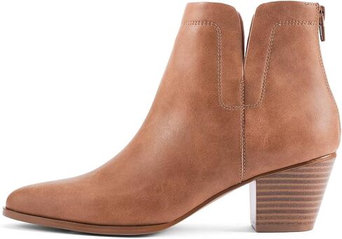 جزمة للكاحل للنساء من ليسيز بكعب متوسط الكتلة ومقدمة مدببة من الجلد، جزمة انيقة على شكل حرف V وفتحة خلفية وسحاب خلفي للخريف in Kuwait