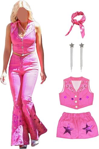 زي راعية البقر بطلة الفيلم للبالغين من Hitormoon للنساء 70s 80s هيبي ديسكو وردي متوهج بانت الهالوين التأثيري مع الملحقات in Kuwait