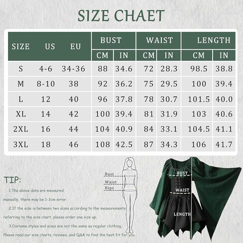فستان Neragron الأيرلندي التقليدي للنساء، فستان قصير من عصر النهضة في العصور الوسطى مع عصابة رأس، آذان قزم للهالوين in Kuwait