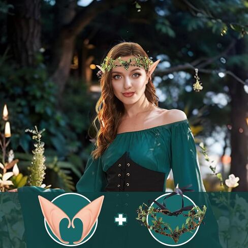 فستان Neragron الأيرلندي التقليدي للنساء، فستان قصير من عصر النهضة في العصور الوسطى مع عصابة رأس، آذان قزم للهالوين in Kuwait