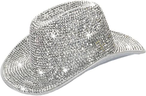 Silver Rhinestone Western Cowboy Hat for Womens - Glitter Cowgirl Hat for Disco Parties and Costumes in Kuwait