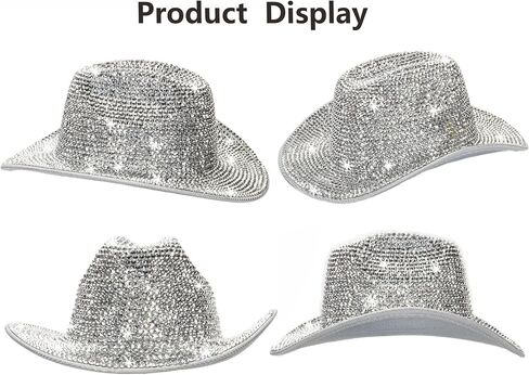Silver Rhinestone Western Cowboy Hat for Womens - Glitter Cowgirl Hat for Disco Parties and Costumes in Kuwait