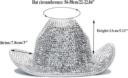Silver Rhinestone Western Cowboy Hat for Womens - Glitter Cowgirl Hat for Disco Parties and Costumes in Kuwait