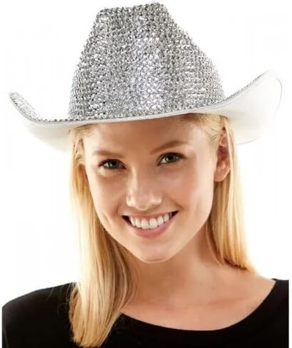 Silver Rhinestone Western Cowboy Hat for Womens - Glitter Cowgirl Hat for Disco Parties and Costumes in Kuwait