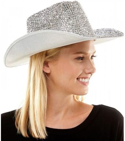 Silver Rhinestone Western Cowboy Hat for Womens - Glitter Cowgirl Hat for Disco Parties and Costumes in Kuwait