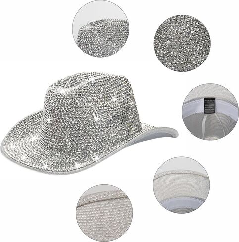 Silver Rhinestone Western Cowboy Hat for Womens - Glitter Cowgirl Hat for Disco Parties and Costumes in Kuwait
