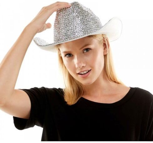 Silver Rhinestone Western Cowboy Hat for Womens - Glitter Cowgirl Hat for Disco Parties and Costumes in Kuwait