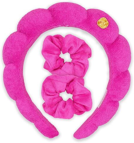 FROG SAC Puffy Spa Headband and Wristbands for Face Washing, Skincare Headbands for Women, Terry Cloth Makeup Skin Care Headbands for Girls, Bubble Make Up Hair Accessories (Black) in Saudi Arabia