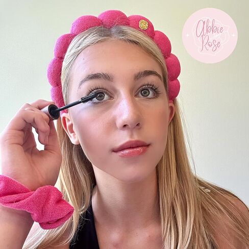 FROG SAC Puffy Spa Headband and Wristbands for Face Washing, Skincare Headbands for Women, Terry Cloth Makeup Skin Care Headbands for Girls, Bubble Make Up Hair Accessories (Black) in Saudi Arabia