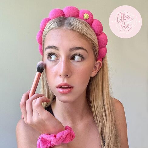 FROG SAC Puffy Spa Headband and Wristbands for Face Washing, Skincare Headbands for Women, Terry Cloth Makeup Skin Care Headbands for Girls, Bubble Make Up Hair Accessories (Black) in Saudi Arabia