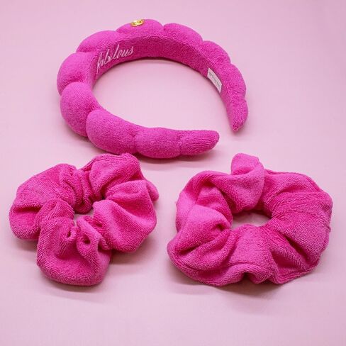 FROG SAC Puffy Spa Headband and Wristbands for Face Washing, Skincare Headbands for Women, Terry Cloth Makeup Skin Care Headbands for Girls, Bubble Make Up Hair Accessories (Black) in Saudi Arabia