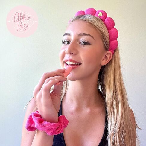 FROG SAC Puffy Spa Headband and Wristbands for Face Washing, Skincare Headbands for Women, Terry Cloth Makeup Skin Care Headbands for Girls, Bubble Make Up Hair Accessories (Black) in Saudi Arabia