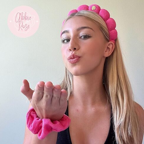 FROG SAC Puffy Spa Headband and Wristbands for Face Washing, Skincare Headbands for Women, Terry Cloth Makeup Skin Care Headbands for Girls, Bubble Make Up Hair Accessories (Black) in Saudi Arabia