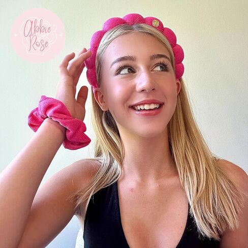 FROG SAC Puffy Spa Headband and Wristbands for Face Washing, Skincare Headbands for Women, Terry Cloth Makeup Skin Care Headbands for Girls, Bubble Make Up Hair Accessories (Black) in Saudi Arabia