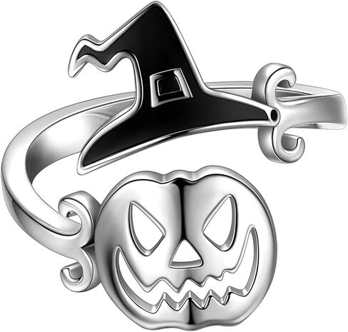 خواتم جميلة هالوين اليقطين قابل للتعديل و ساحر الساحرة قبعة خاتم الفضة مطلي هالوين شبح الساحرة مقشة خاتم مفتوح الإصبع حزب مجوهرات KR0065W, كريستال, مكعب زركونيا in Kuwait