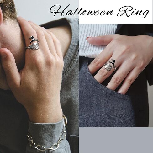 خواتم جميلة هالوين اليقطين قابل للتعديل و ساحر الساحرة قبعة خاتم الفضة مطلي هالوين شبح الساحرة مقشة خاتم مفتوح الإصبع حزب مجوهرات KR0065W, كريستال, مكعب زركونيا in Kuwait