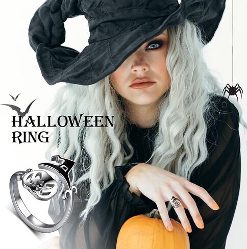 خواتم جميلة هالوين اليقطين قابل للتعديل و ساحر الساحرة قبعة خاتم الفضة مطلي هالوين شبح الساحرة مقشة خاتم مفتوح الإصبع حزب مجوهرات KR0065W, كريستال, مكعب زركونيا in Kuwait