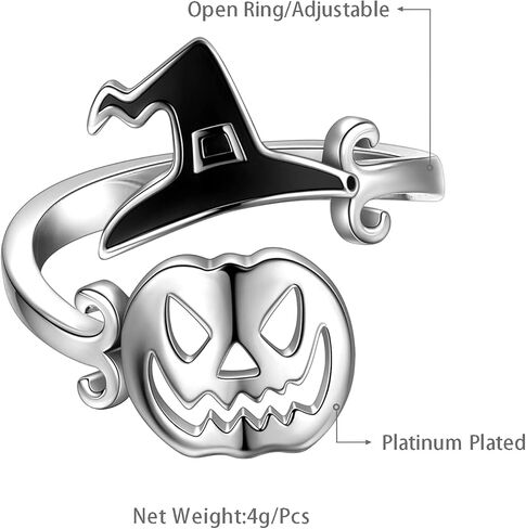 خواتم جميلة هالوين اليقطين قابل للتعديل و ساحر الساحرة قبعة خاتم الفضة مطلي هالوين شبح الساحرة مقشة خاتم مفتوح الإصبع حزب مجوهرات KR0065W, كريستال, مكعب زركونيا in Kuwait