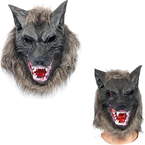قناع رعب الهالوين من GAGMKXN، قناع تنكري بالذئب، أغطية رأس للحفلات التنكرية، أزياء دعائم المنزل المسكون in Kuwait