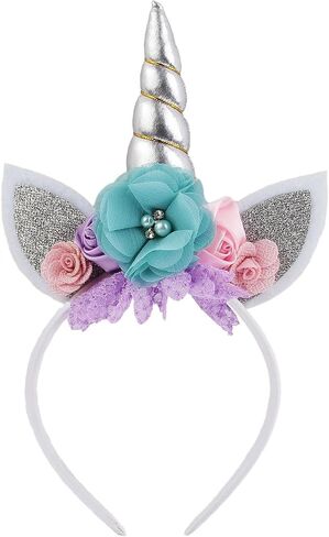 Nishine Glitter Unicorn Horn Headband Cat Ear Flower Head Bands Accessory for Unicorn Birthday Party Supplies in Kuwait