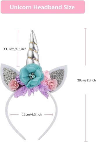 Nishine Glitter Unicorn Horn Headband Cat Ear Flower Head Bands Accessory for Unicorn Birthday Party Supplies in Kuwait