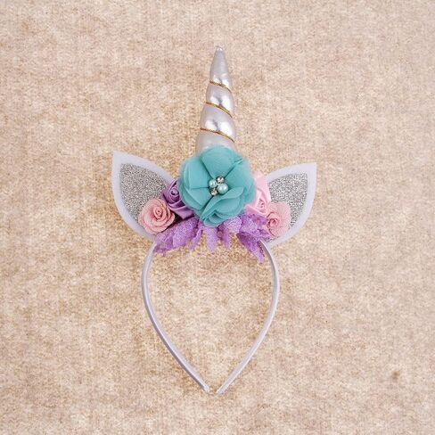 Nishine Glitter Unicorn Horn Headband Cat Ear Flower Head Bands Accessory for Unicorn Birthday Party Supplies in Kuwait
