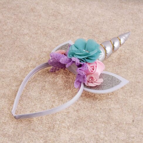 Nishine Glitter Unicorn Horn Headband Cat Ear Flower Head Bands Accessory for Unicorn Birthday Party Supplies in Kuwait