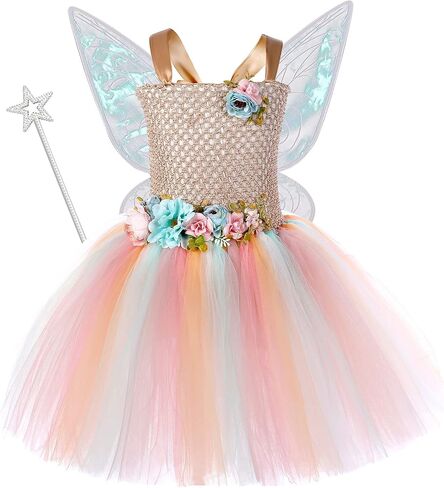 Tutu Dreams Long Train Fairy Princess Dress for Girls 1-8Y with Wings Set Birthday Party in Kuwait