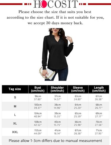 HOCOSIT المرأة عادية الخامس الرقبة فانوس نفخة طويلة الأكمام بلايز فضفاضة تونك الكلاسيكية بلوزة تي شيرت in Kuwait