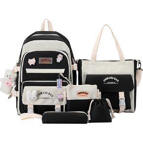 YGYCF Kawaii Backpack 5Pcs Set for Student with Cute Bear Accessories - School Bags for Teen Girls Back to School Supplies