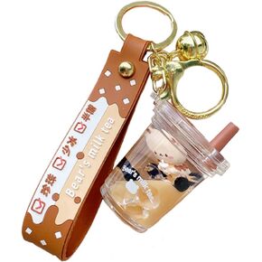VICKYPOP Bubble Tea Keychain Cute Cartoon Boba Bear Pendant Decoration for School Bag, Handbag and Backpack