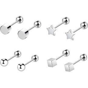 925 Sterling Silver Cartilage Small Stud Earrings for Men Women Girls Set Hypoallergenic Screw Back Tiny Stud Earrings in Kuwait